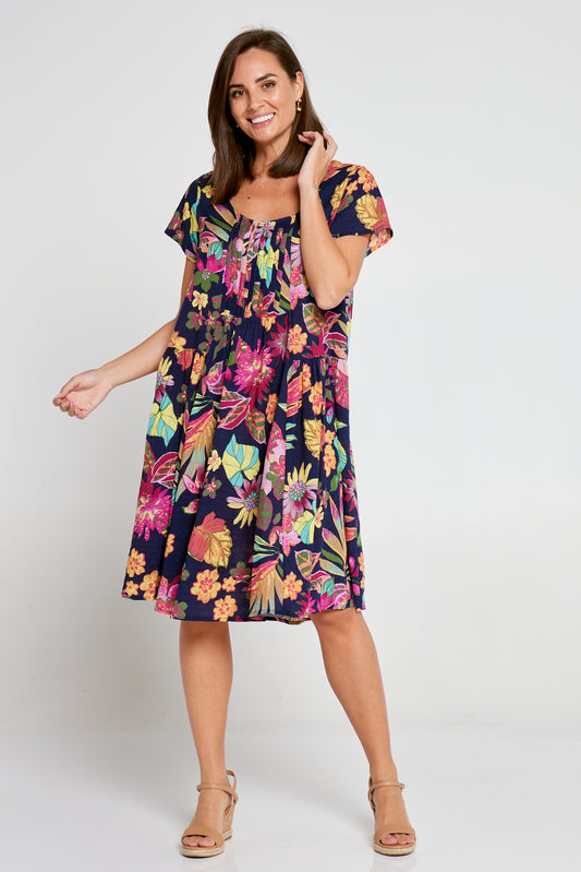 Emery Cotton Dress - Navy/Pink Floral
