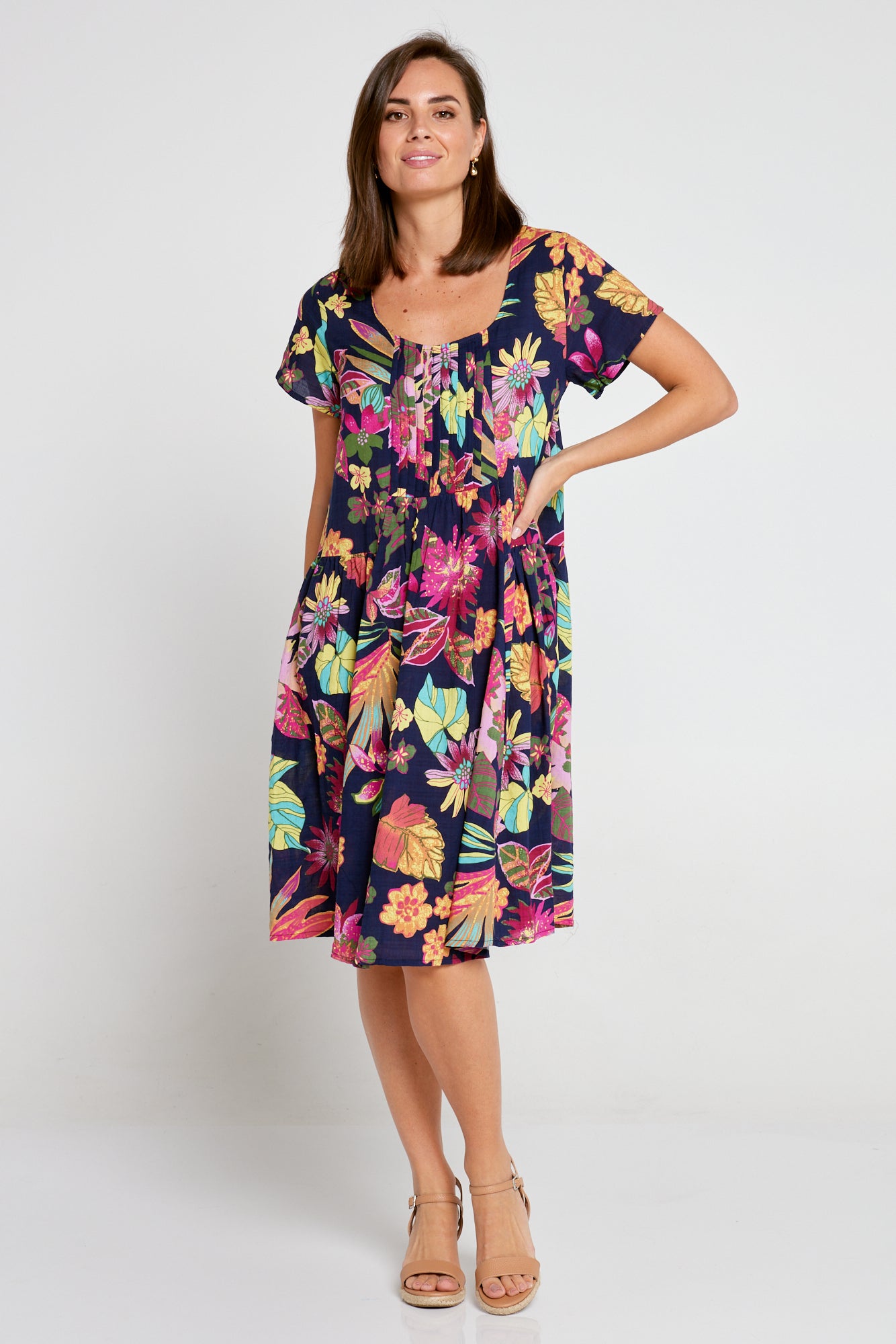 Emery Cotton Dress - Navy/Pink Floral