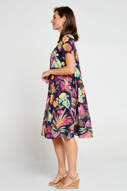 Emery Cotton Dress - Navy/Pink Floral