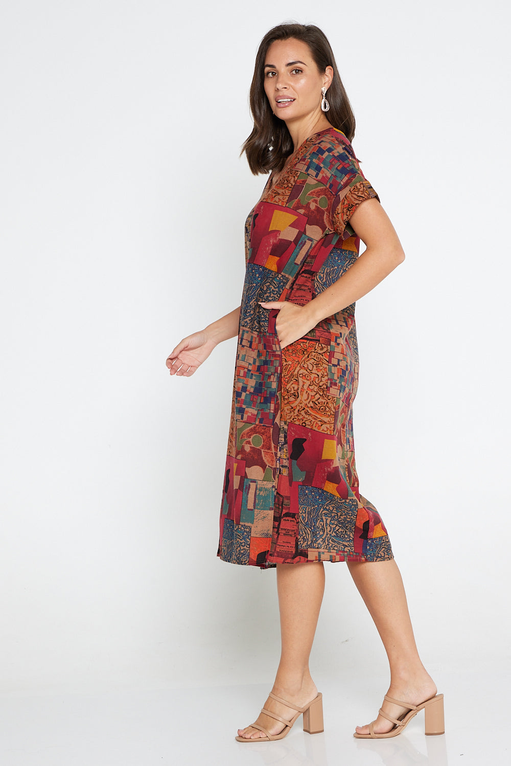 Esiteri Cotton Dress - Burgundy Collage