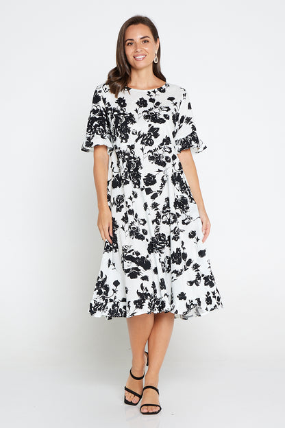 Nasira Cotton Dress - White/Black Print