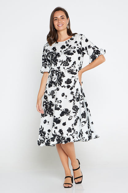 Nasira Cotton Dress - White/Black Print