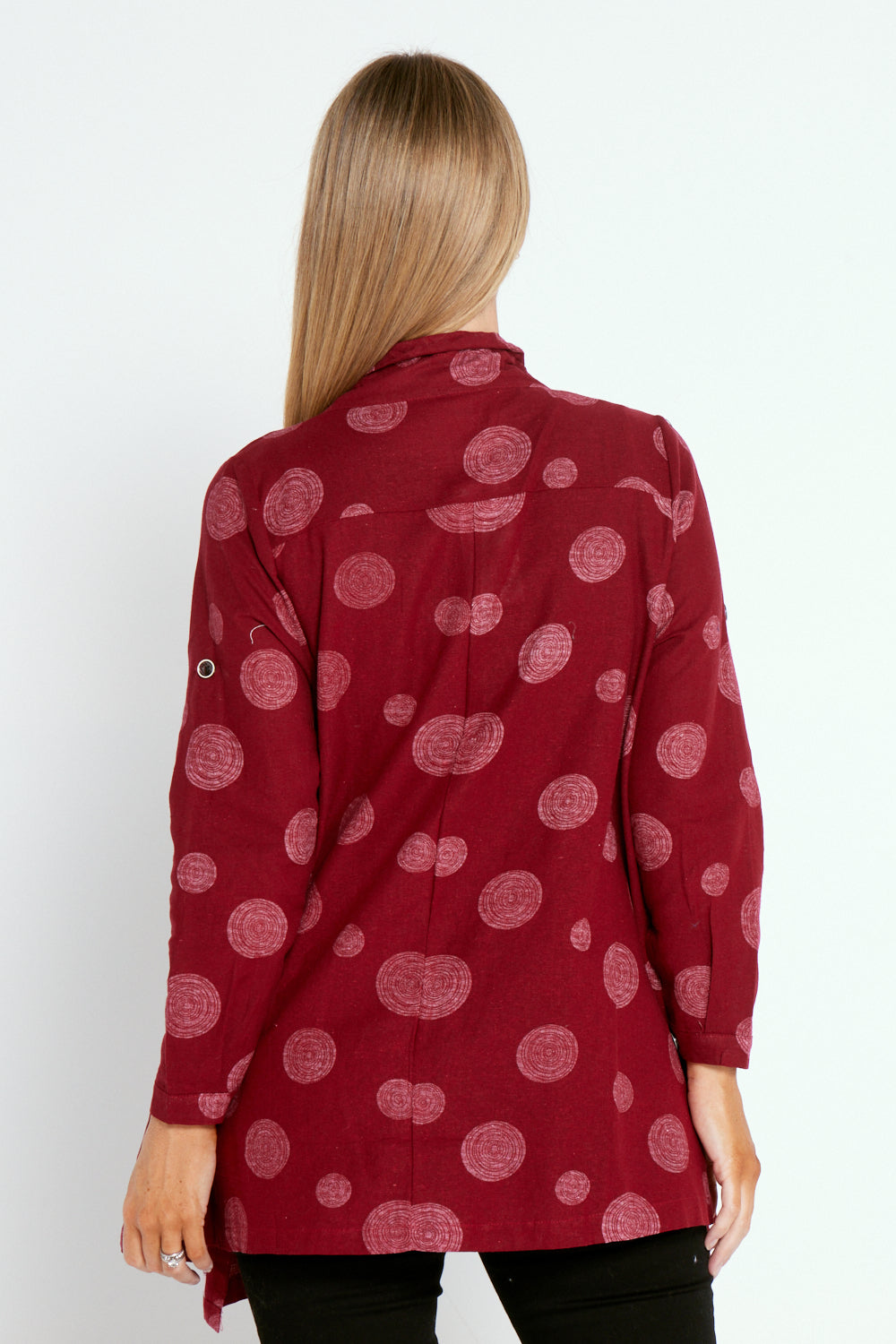 On the Spot Burgundy Polka Dot Button-Up Top