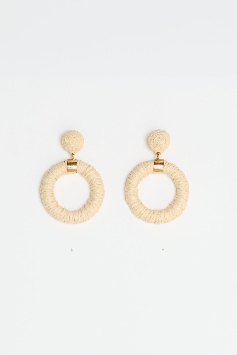 Raffia Stud Hoop Earrings - Sand