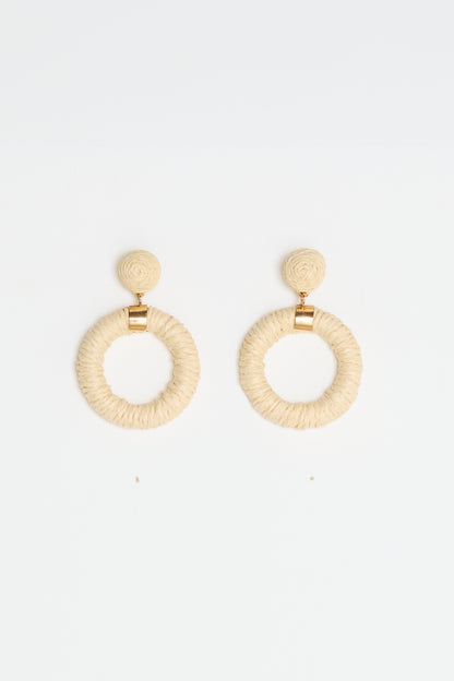 Raffia Stud Hoop Earrings - Sand