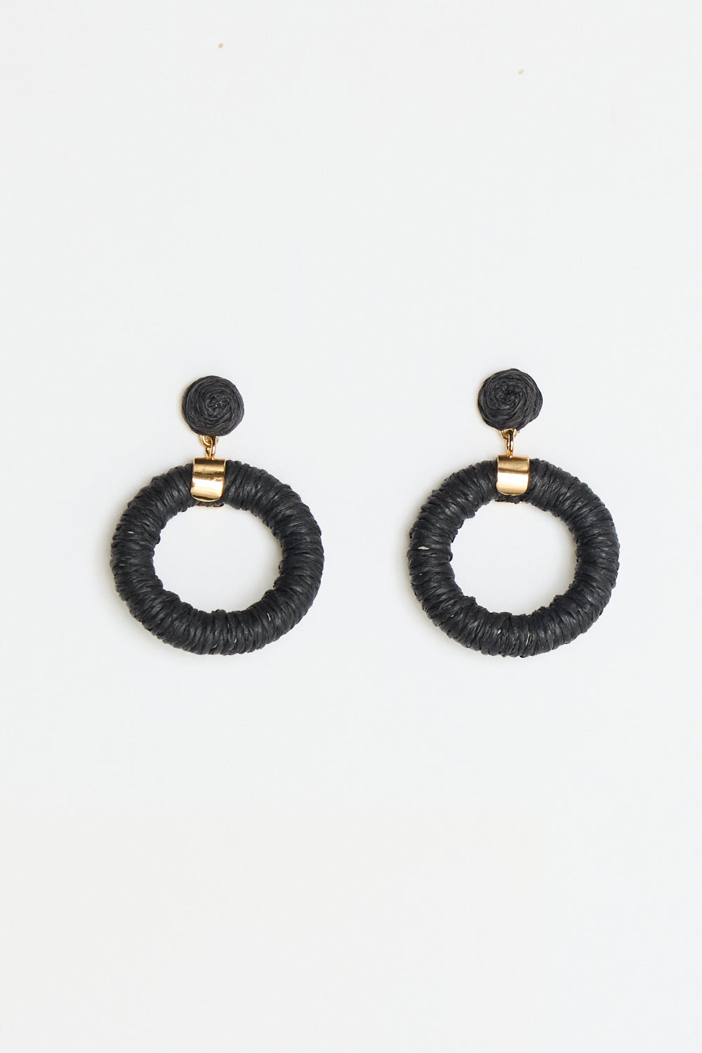 Raffia Stud Hoop Earrings - Black