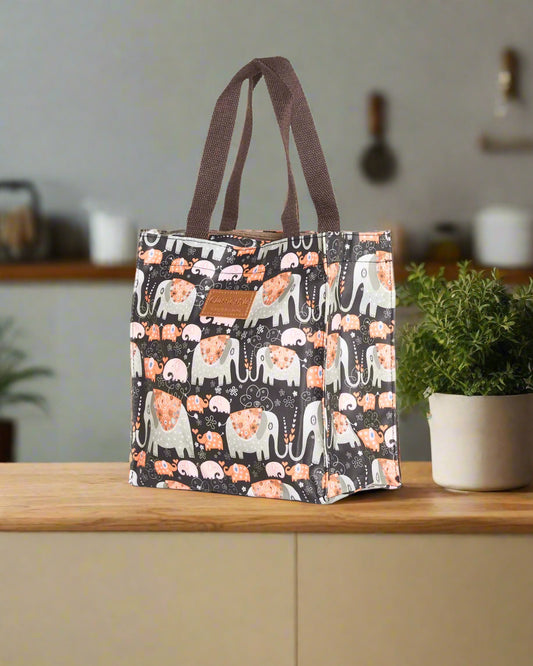 Marching Elephants Lunch Bag – Charcoal & Orange