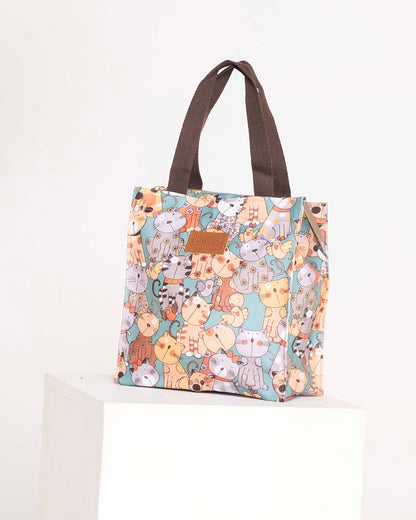 Happy Cats Lunch Bag – Teal & Orange