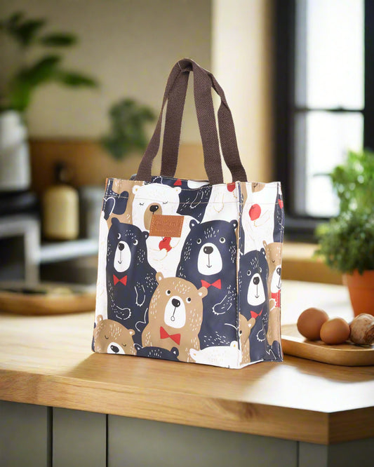 Bow Tie Bears Lunch Bag – Navy & Tan