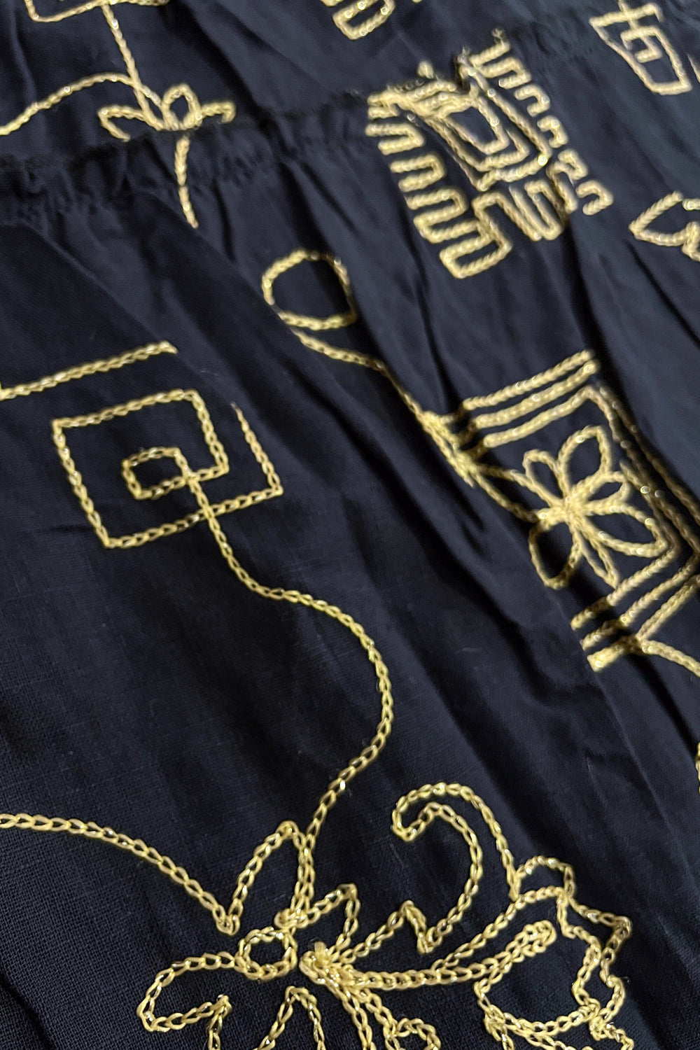 Mala Goldwork Cotton Dress - Navy