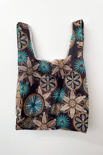 Small Reusable Shopping Bag - Black Floral