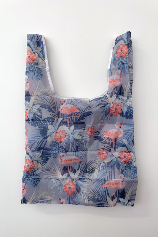 Small Reusable Shopping Bag - Blue Flamingo