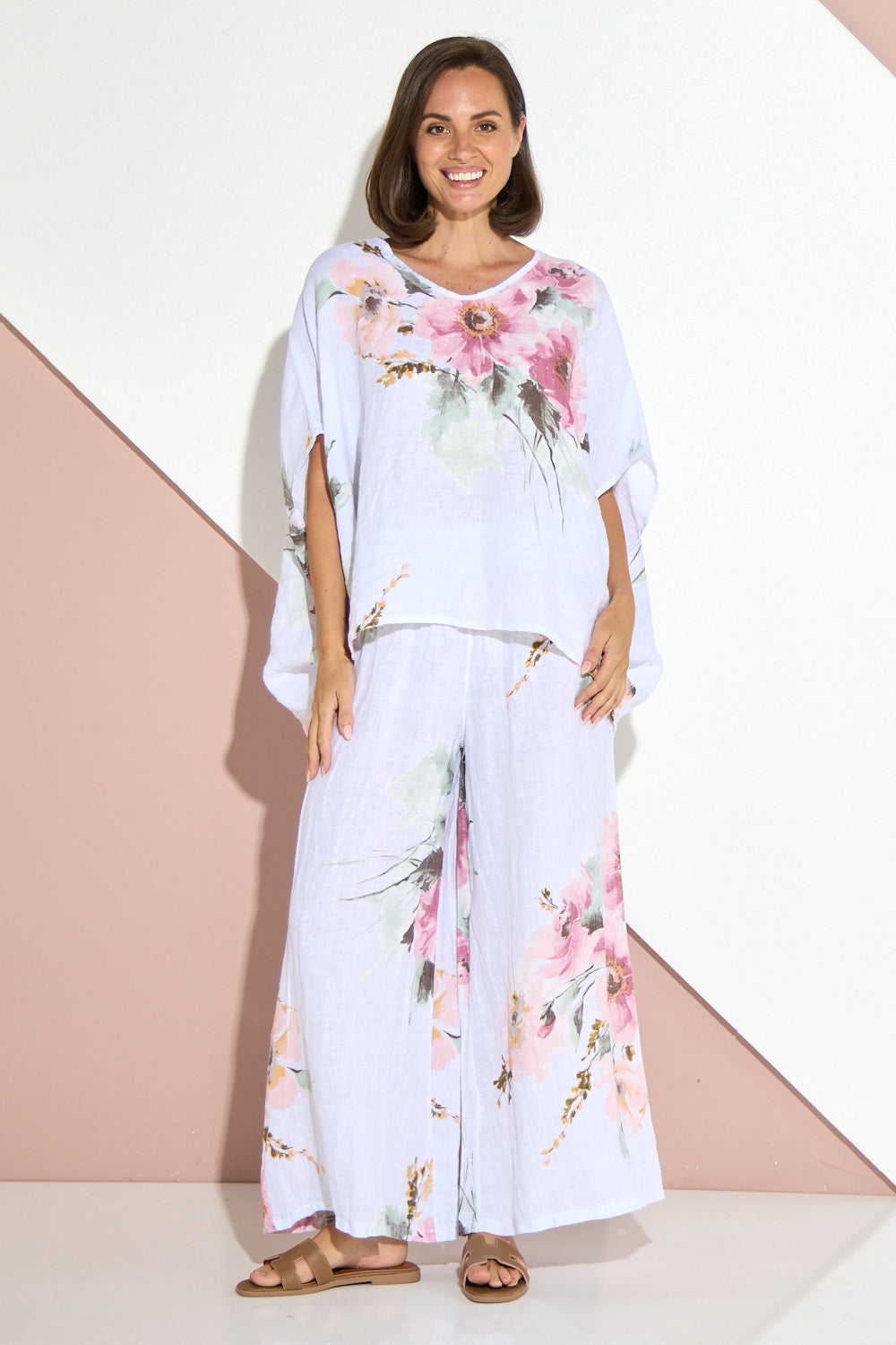 Anette Linen Pants - White/Peony