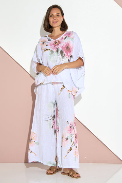 Anette Linen Pants - White/Peony