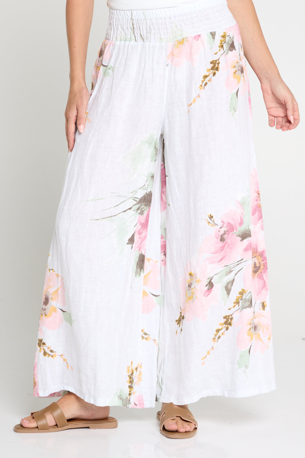Anette Linen Pants - White/Peony