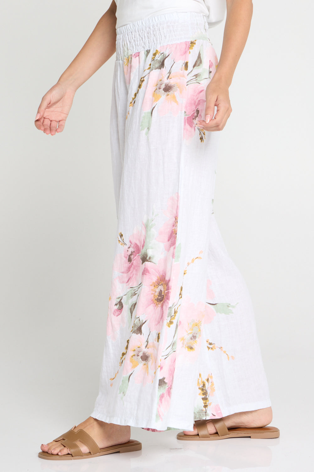 Anette Linen Pants - White/Peony