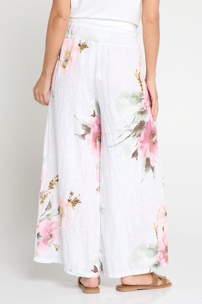 Anette Linen Pants - White/Peony