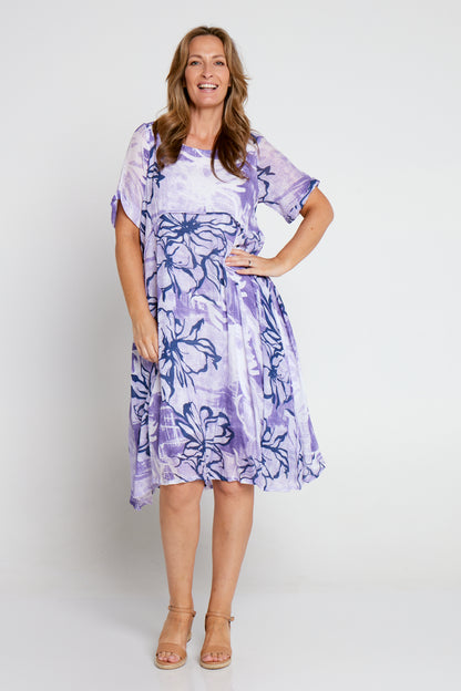 Rossetti Dress - Lilac Floral Painting