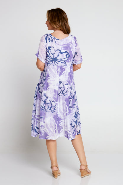 Rossetti Dress - Lilac Floral Painting