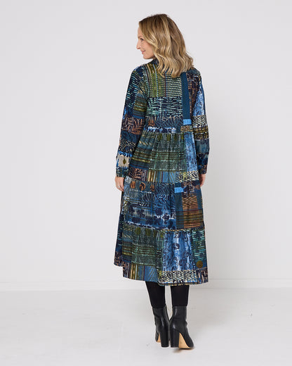 Rishfayan Midi Dress - Blue Patchwork