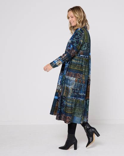 Rishfayan Midi Dress - Blue Patchwork