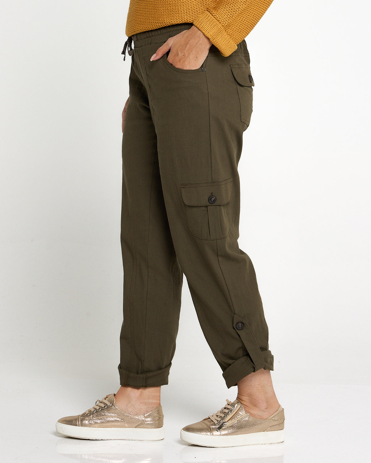 Issy Linen Blend Cargo Pants- Khaki