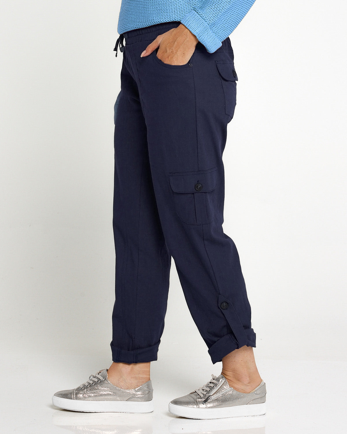 Issy Linen Blend Cargo Pants - Navy