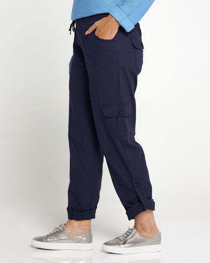 Issy Linen Blend Cargo Pants - Navy