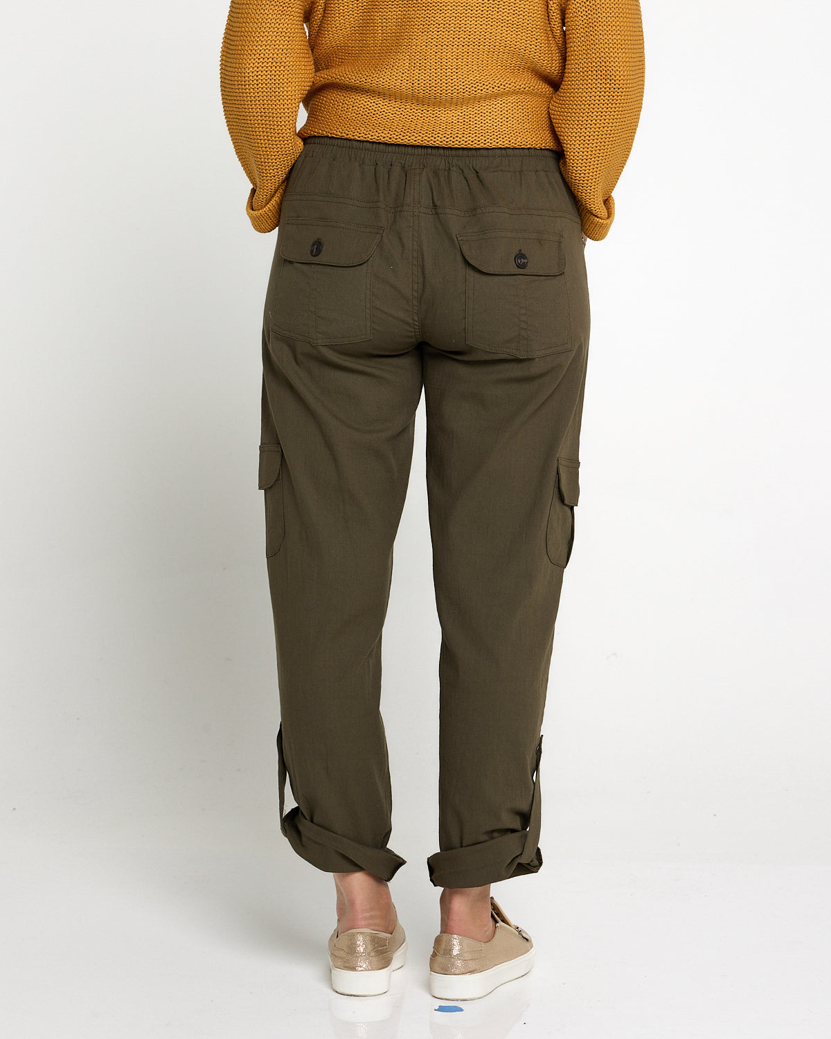 Issy Linen Blend Cargo Pants- Khaki