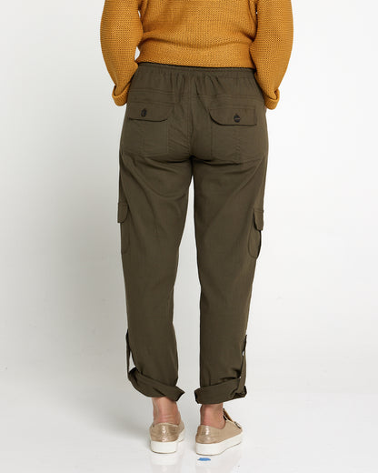Issy Linen Blend Cargo Pants- Khaki