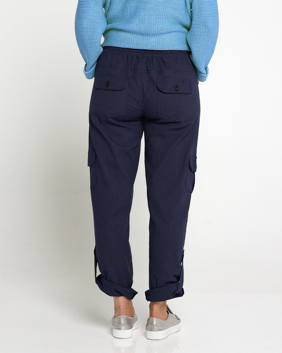 Issy Linen Blend Cargo Pants - Navy