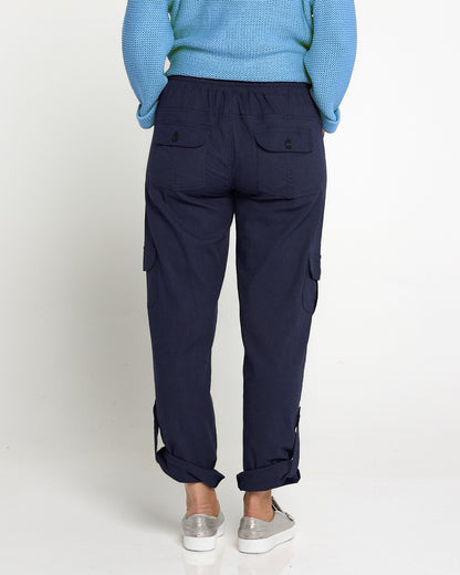 Issy Linen Blend Cargo Pants - Navy