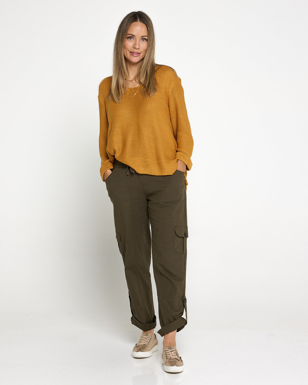 Issy Linen Blend Cargo Pants- Khaki