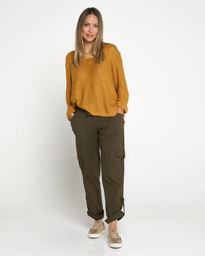 Issy Linen Blend Cargo Pants- Khaki
