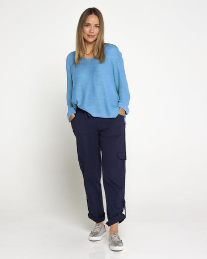 Issy Linen Blend Cargo Pants - Navy