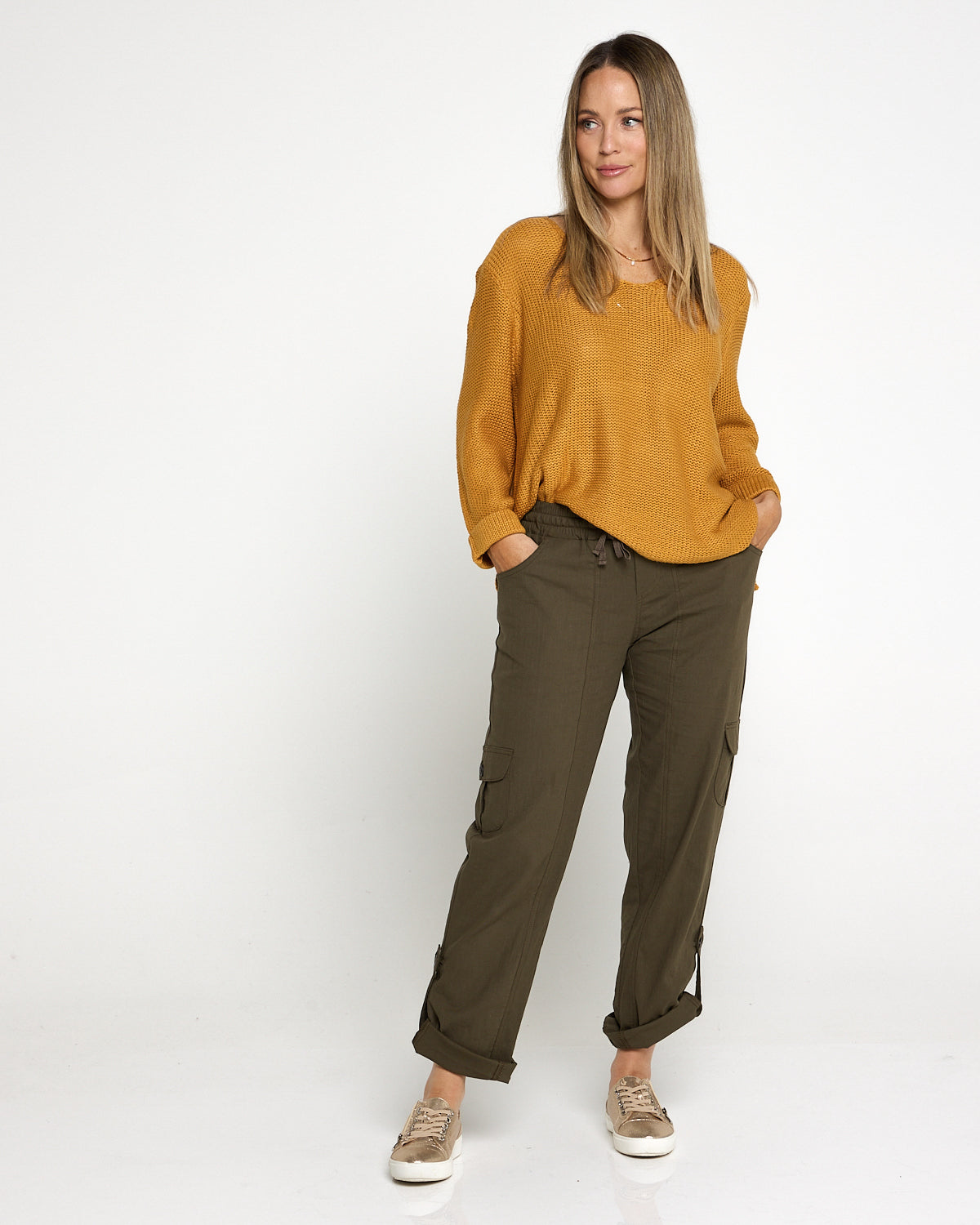 Issy Linen Blend Cargo Pants- Khaki