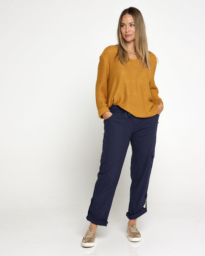 Issy Linen Blend Cargo Pants - Navy