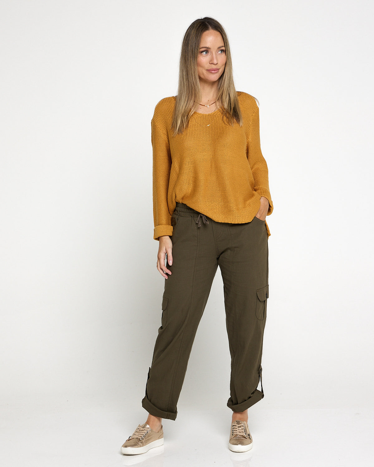 Issy Linen Blend Cargo Pants- Khaki