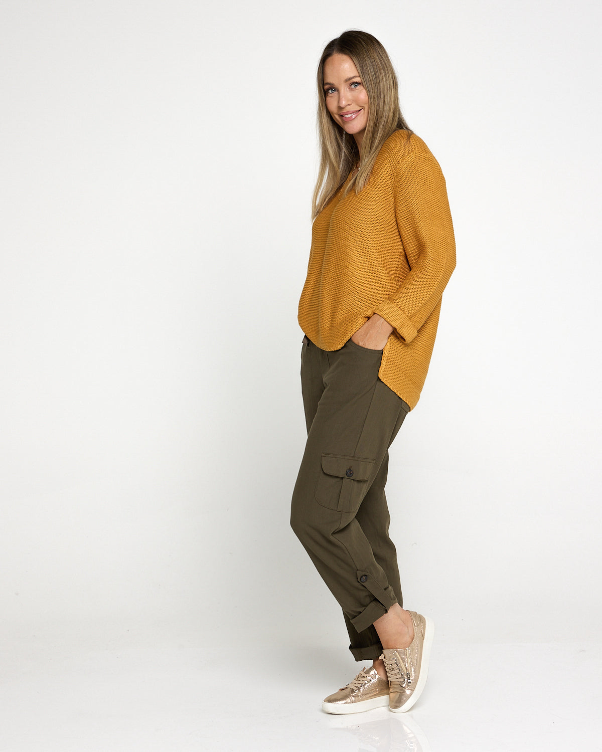 Issy Linen Blend Cargo Pants- Khaki