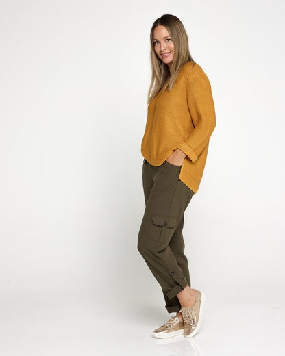 Issy Linen Blend Cargo Pants- Khaki