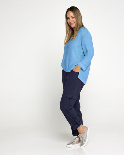 Issy Linen Blend Cargo Pants - Navy