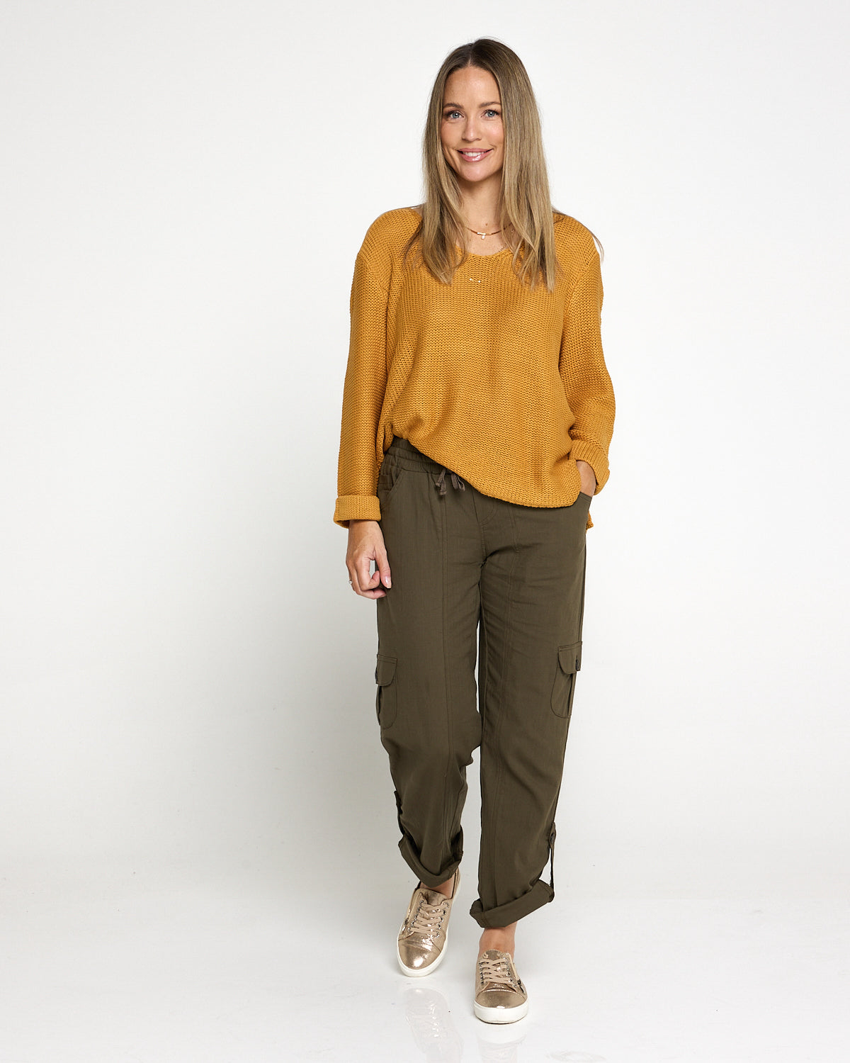 Issy Linen Blend Cargo Pants- Khaki