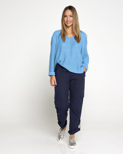 Issy Linen Blend Cargo Pants - Navy