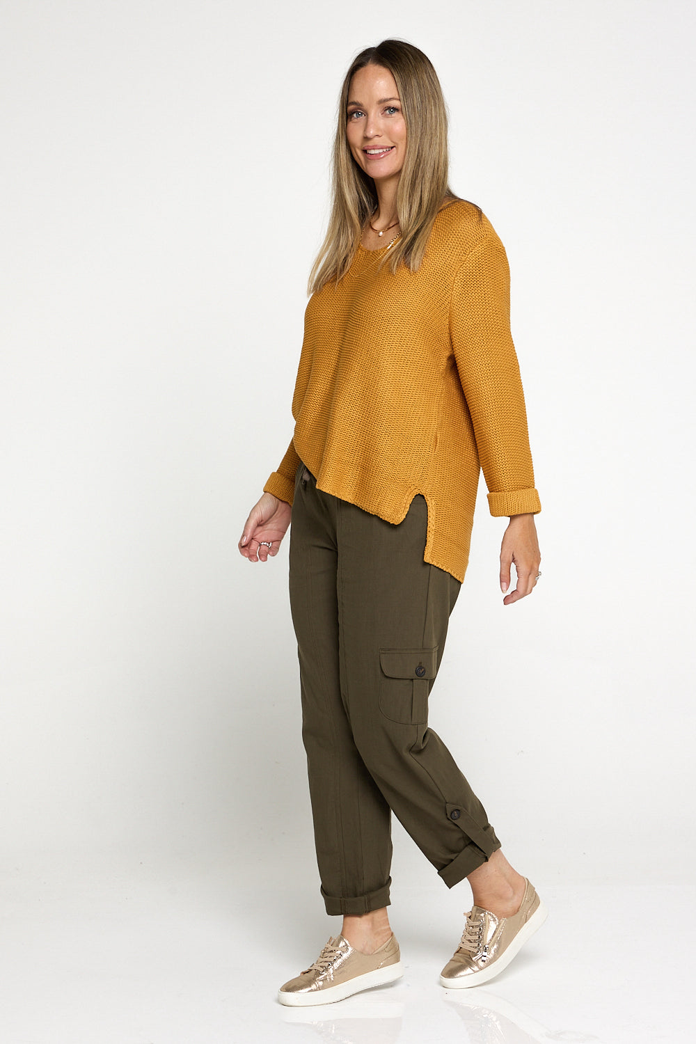 Issy Linen Blend Cargo Pants- Khaki