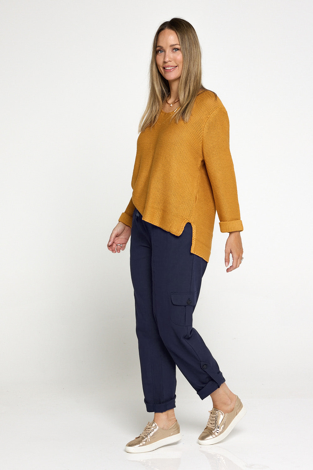 Issy Linen Blend Cargo Pants - Navy