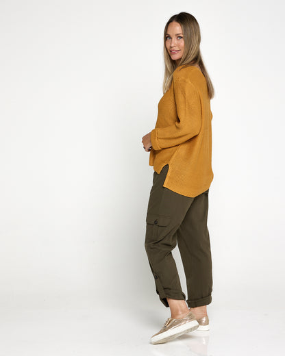 Issy Linen Blend Cargo Pants- Khaki