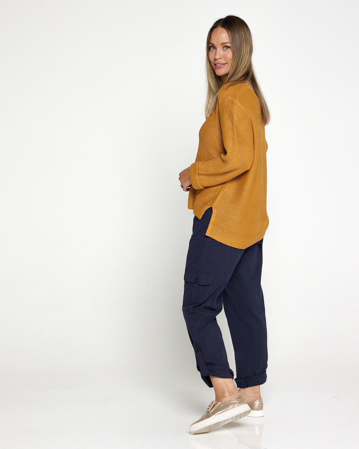 Issy Linen Blend Cargo Pants - Navy