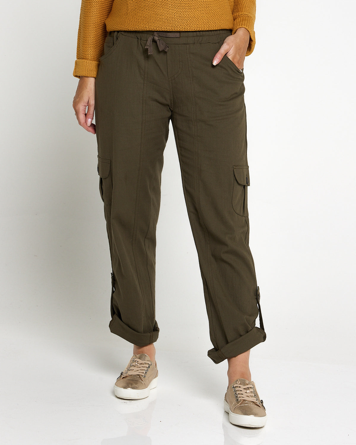 Issy Linen Blend Cargo Pants- Khaki