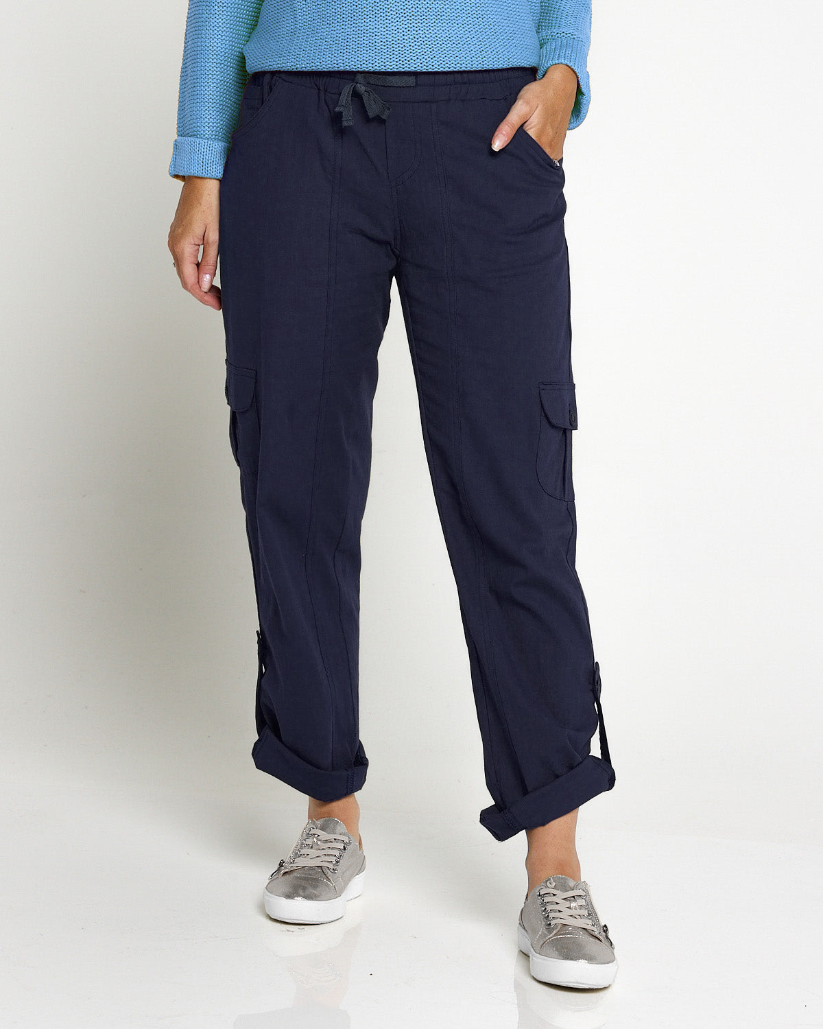 Issy Linen Blend Cargo Pants - Navy