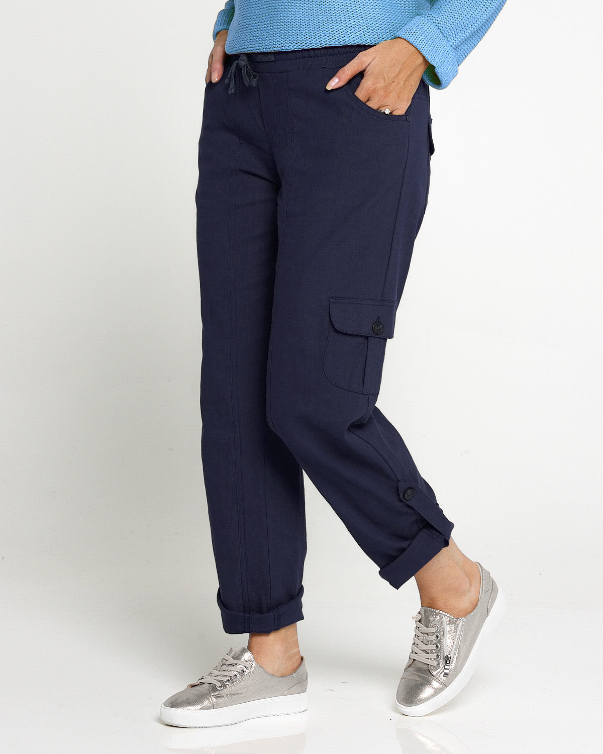 Issy Linen Blend Cargo Pants - Navy